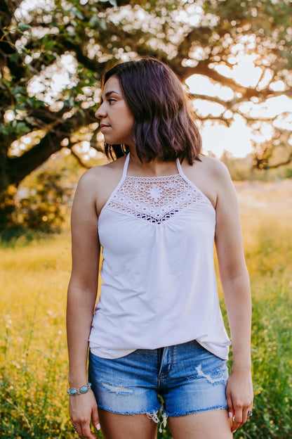 Backless in Beaumont Crocheted Halter Top