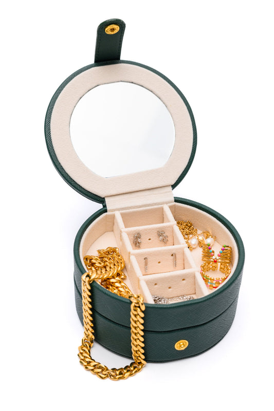 Circular Travel Jewelry Case in Green