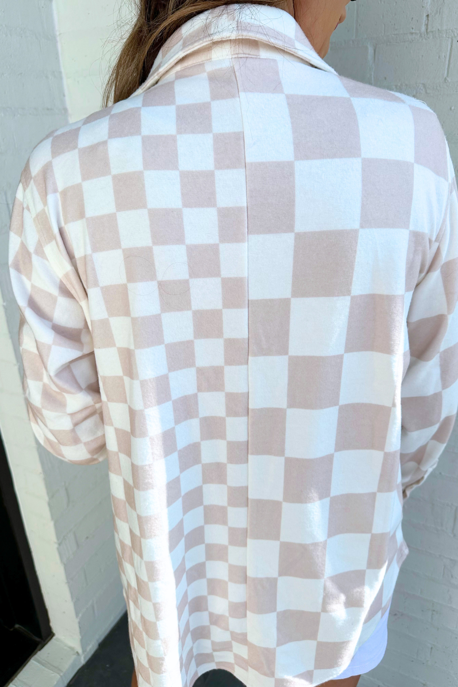 PREORDER-Chelsey Button Up Top, Neutral Checkered