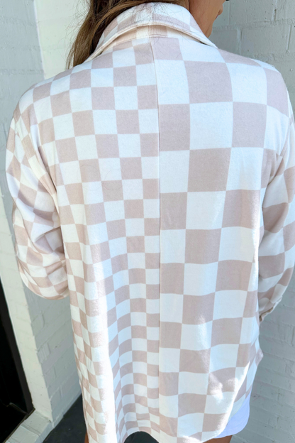 PREORDER-Chelsey Button Up Top, Neutral Checkered