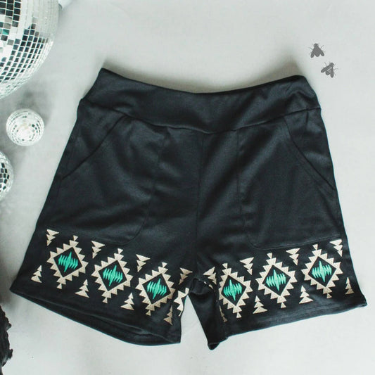 Tequila Shots Aztec Embroidered Shorts