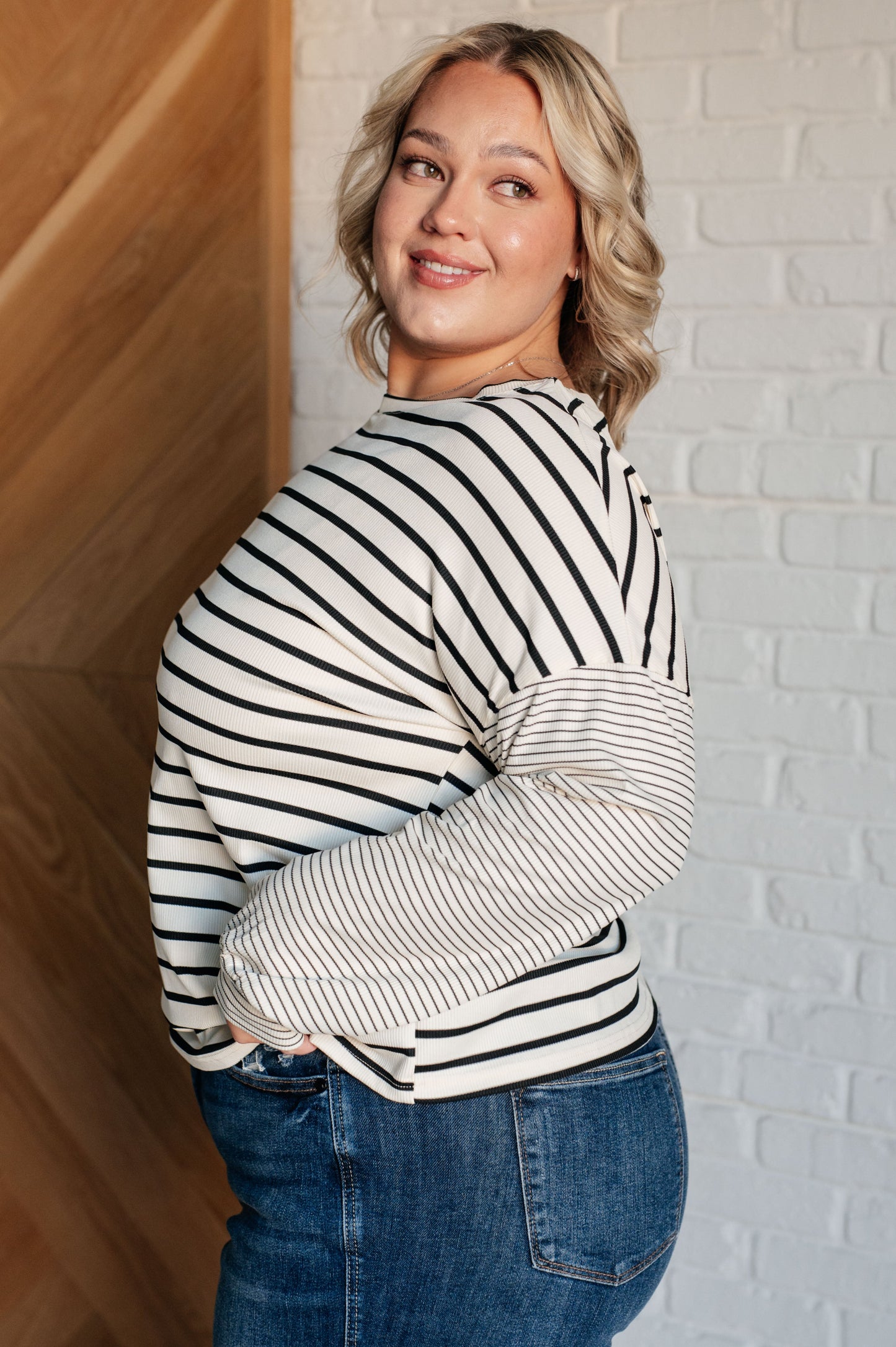 Super Clever Patchwork Striped Top in Ivory