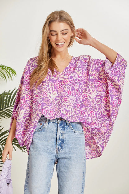 Printed Poncho Woven Top in Orchid